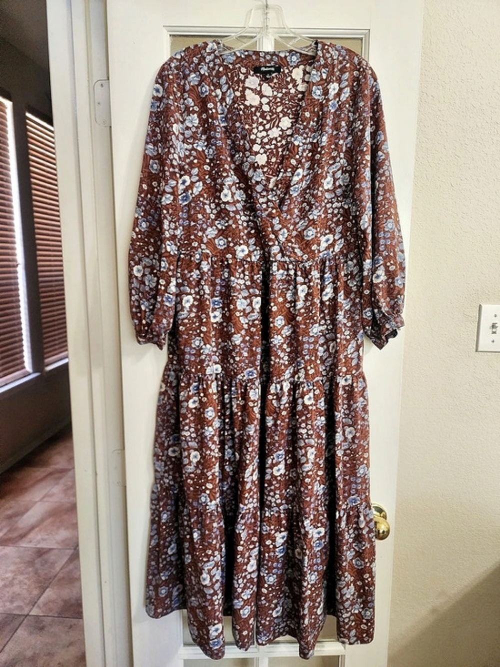 Madewell Challis Faux Wrap Midi Dress Woodland Floral Brown Blue M NH051